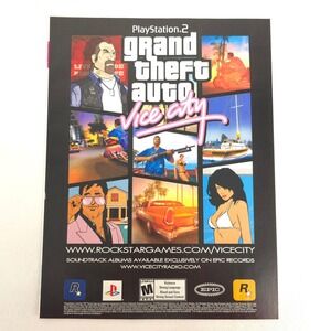Grand Theft Auto Vice City PlayStation 2 Print Ad Rockstar Game Room Decor Y2K